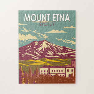 Mount Etna Sicilië Reizen Kunst Vintage Legpuzzel