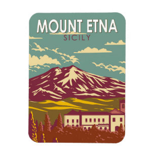 Mount Etna Sicilië Reizen Kunst Vintage Magneet