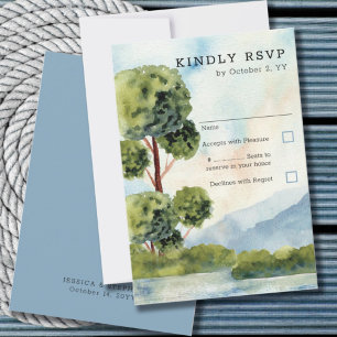 Mount Evergreen Waterverf Dusty Blue Vertical RSVP Kaartje