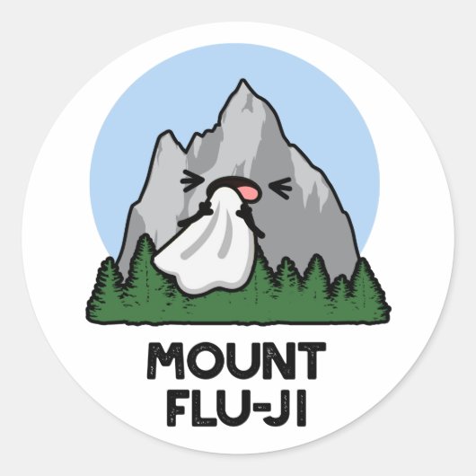 Mount Flu-ji Funny Mountain Pun Ronde Sticker (Voorkant)