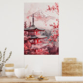 Mount Fuji and Pagoda – Classic Japanese Landscape Poster (Keuken)