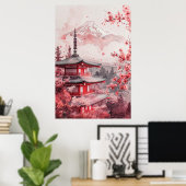 Mount Fuji and Pagoda – Classic Japanese Landscape Poster (Thuiskantoor)