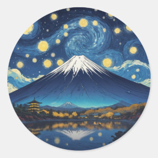 mount fuji at starry night ronde sticker