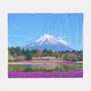 Mount Fuji Bomen en Bloemen Fleece Deken