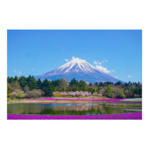 Mount Fuji Bomen en Bloemen Perfect Poster