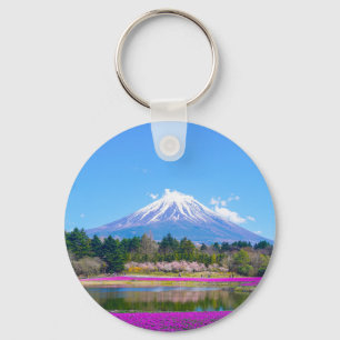 Mount Fuji Bomen en Bloemen Sleutelhanger