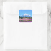 Mount Fuji Bomen en Bloemen Vierkante Sticker (Tas)