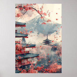 Mount Fuji en Pagode – Klassiek Japans Landschap Poster