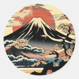 Mount Fuji, Fugaku, fujiyama, Ukiyo-e Art, Ronde Sticker