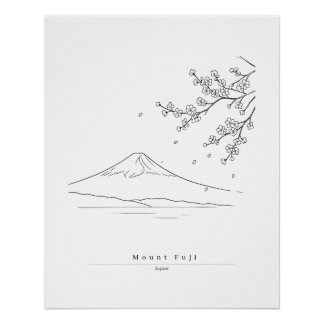 Mount Fuji Japan Minimalistische Lijnkunst Reispos Perfect Poster