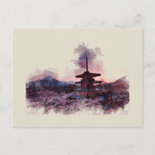 Mount Fuji, Japan, Waterverf Briefkaart (Voorkant)