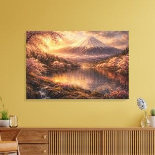 Mount Fuji & Kersenbloesem Olie Kunst Canvas Afdruk