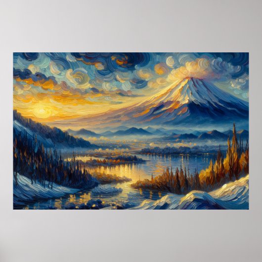 Mount Fuji olieverfschilderij Poster (Voorkant)