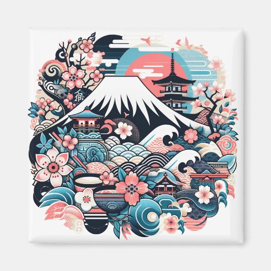 Mount Fuji & Sakura - Traditional Japanese Magnet (Devant)
