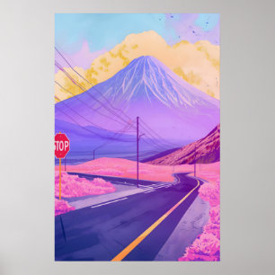 Mount Fuji Vaporwave Muurkunst Synthwave Japan Poster