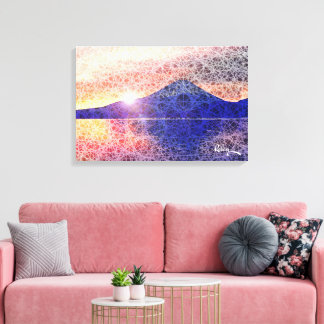 Mount Fuji VI Sunburst Blue beroemd gemaakt door R Canvas Afdruk