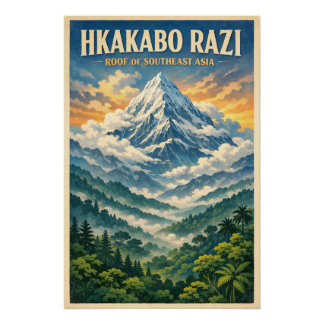 Mount Hkakabo Razi, Myanmar retro travel Perfect Poster