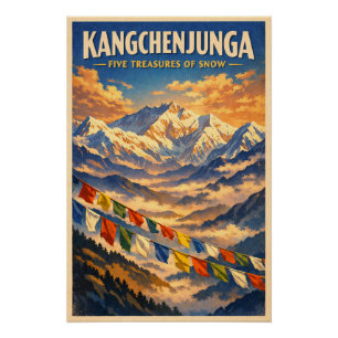 Mount Kangchenjunga, India, in klassieke retro-sti Perfect Poster