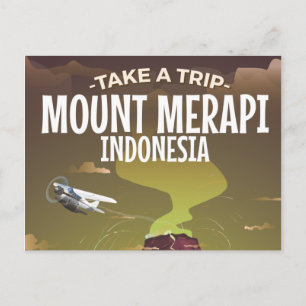 Mount Merapi Indonesië vintage cartoonaffiche Briefkaart