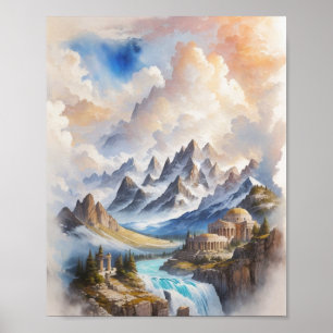 Mount Olympus in een majestueuze waterverf schilde Poster