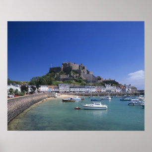 Mount Orgueil Castle and harbour, Gorey, Jersey Poster