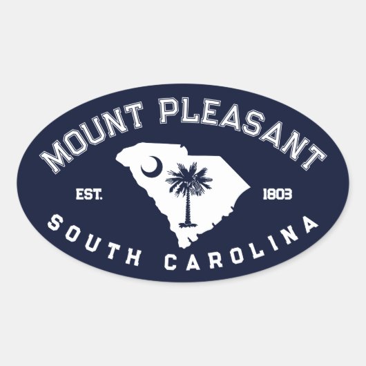 Mount Pleasant SC Flag Map Navy  Souvenir Ovale Sticker (Voorkant)