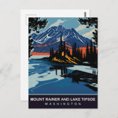 Mount Rainer en Lake Tipsoe, WA, Reizen Briefkaart (Voorkant / Achterkant)