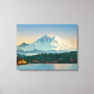 Mount Rainier boven Lake Washington Fine Art Groot Canvas Afdruk