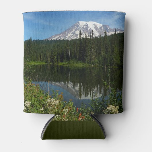 Mount Rainier Lake Reflectie met Wildflower Blikjeskoeler (Voorkant)