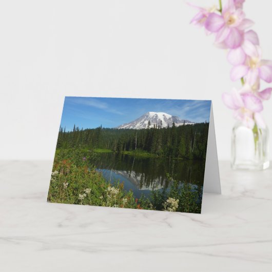 Mount Rainier Lake Reflectie met Wildflower Kaart (Orchidee)