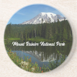 Mount Rainier-meerreflectie met wilde bloemen Zandsteen Onderzetter