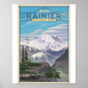 Mount Rainier Nationaal Park Litho Kunstwerk Poste Poster