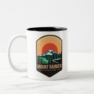 Mount rainier national park embleem patch logo tweekleurige koffiemok