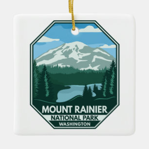 Mount Rainier National Park Minimal Retro Emblem Keramisch Ornament