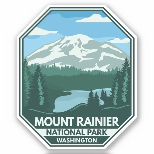 Mount Rainier National Park Minimal Retro Emblem Sticker (Voorkant)