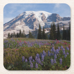 Mount Rainier National Park, Mount Rainier 3 Vierkante Kartonnen Onderzetter