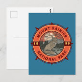 Mount Rainier National Park Red Fox Retro Compass Briefkaart (Voorkant / Achterkant)