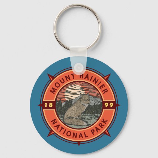 Mount Rainier National Park Red Fox Retro Compass Sleutelhanger (Voorkant)