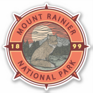 Mount Rainier National Park Red Fox Retro Compass Sticker