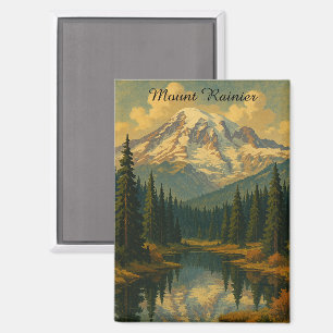  Mount Rainier National Park Retro Art Magneet