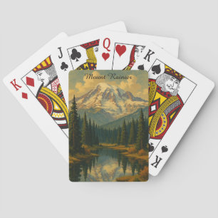  Mount Rainier National Park Retro Art Pokerkaarten