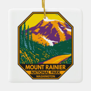 Mount Rainier National Park Washington Retro Keramisch Ornament