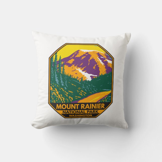 Mount Rainier National Park Washington Retro Kussen (Voorkant)