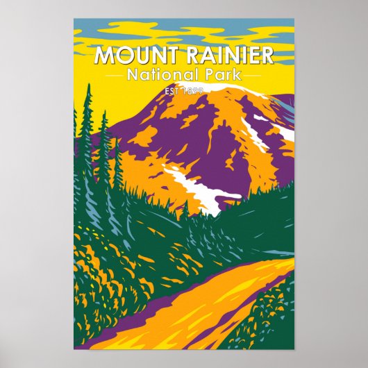 Mount Rainier National Park Washington Retro Poster (Voorkant)