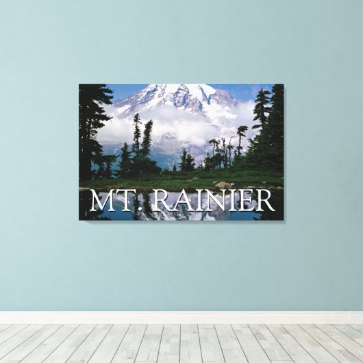 Mount Rainier | Reflectie in een bergvijver Canvas Afdruk (Insitu (Houten vloer))