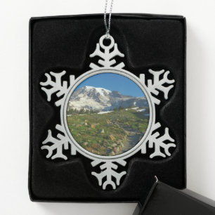 Mount Rainier Skyline Trail Uitzicht Tin Sneeuwvlok Ornament