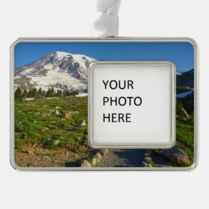 Mount Rainier Skyline Trail Uitzicht Verzilverd Kader Ornament
