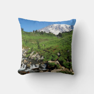 Mount Rainier, waterval, besneeuwd Kussen