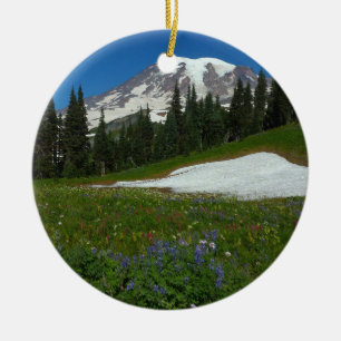 Mount Rainier, Wilde Bloemen en Sneeuw Keramisch Ornament