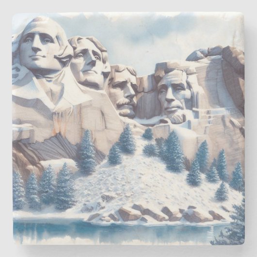 Mount Rushmore Sneeuwkerst Stenen Onderzetter (Voorkant)